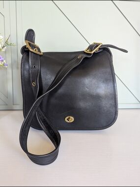 Coach Black Leather Shoulder Bag with Gold-Tone Hardware
